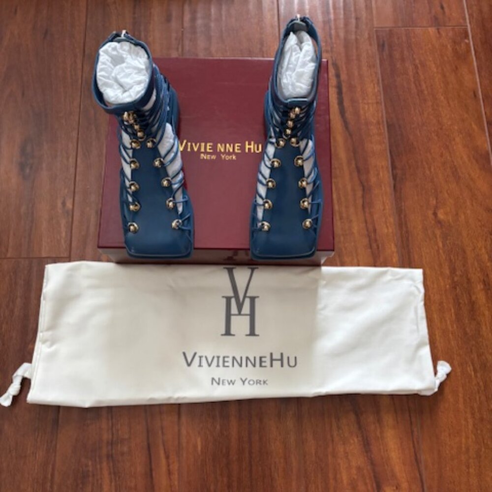 Vivienne Hu Studded Leather Strap Ankle Boots NIB - Picture 8 of 10